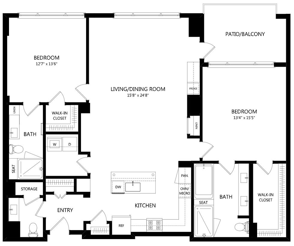 two bedroom 2.5 bath apartment layout
