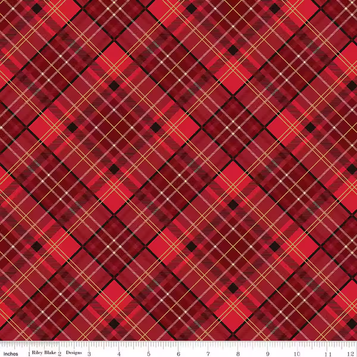 Riley Blake Designs * Poinsettias at Christmas Plaid Red Foil * CF17633-RED
