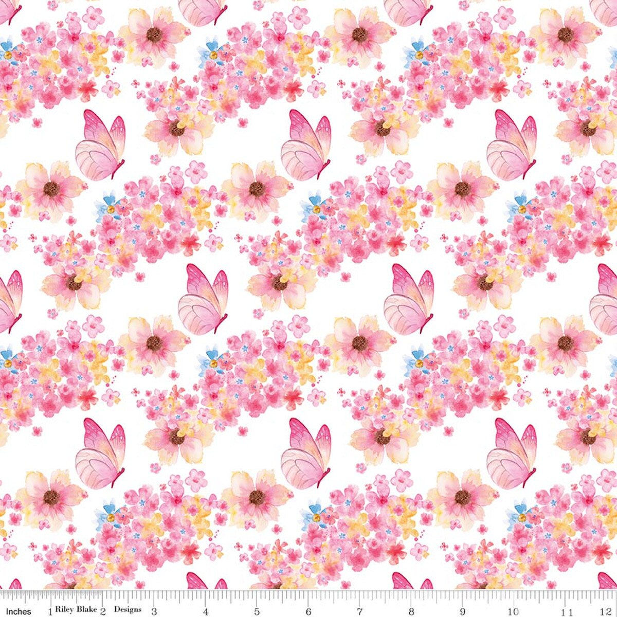 Riley Blake Designs * Painted Petals Butterfly Floral White * CD17591-WHITE