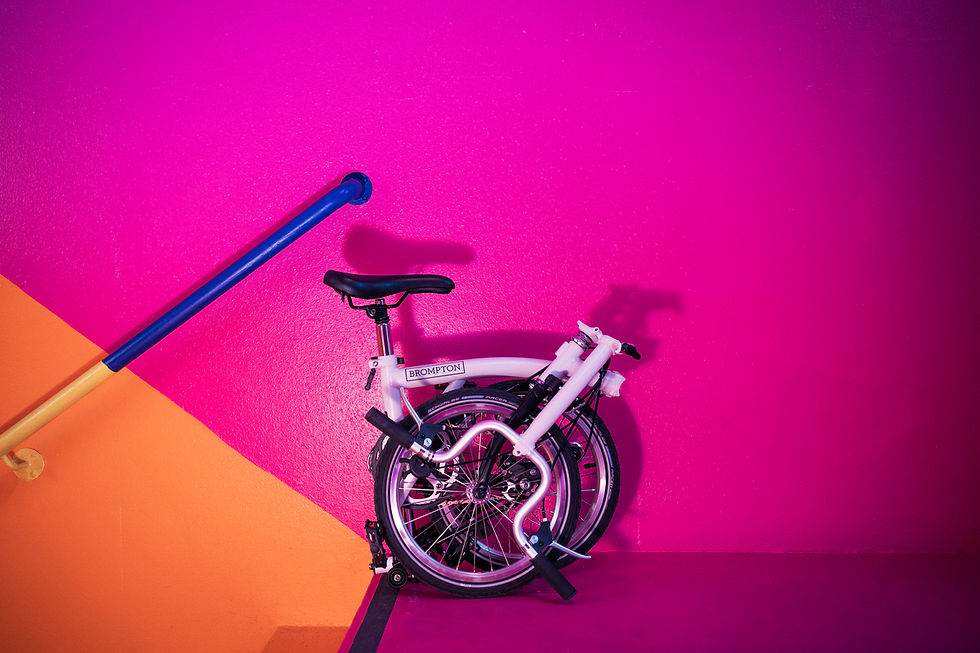 "Brompton A Line white: From A to B. The essential Brompton. The ride, the comfort."