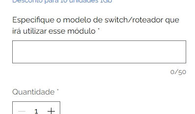 Campo de especificar switch no ecommerce da FibraStore