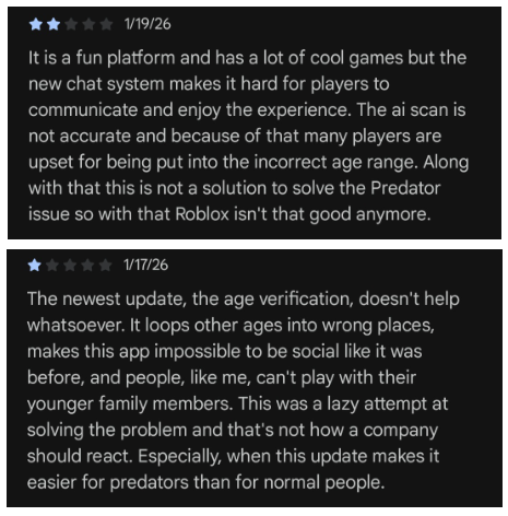 Reviews from users on Playstore