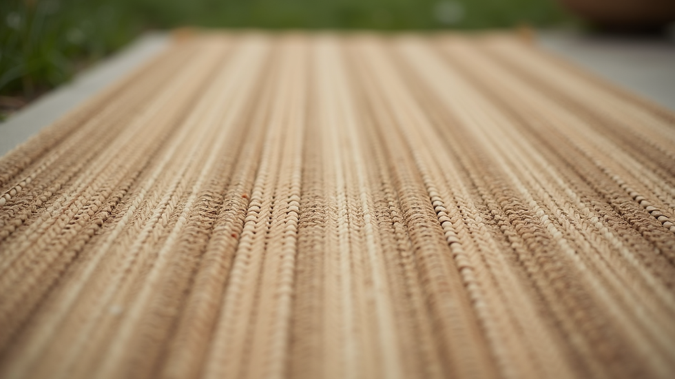 Close-up of a handwoven outdoor rug with natural fiber texture