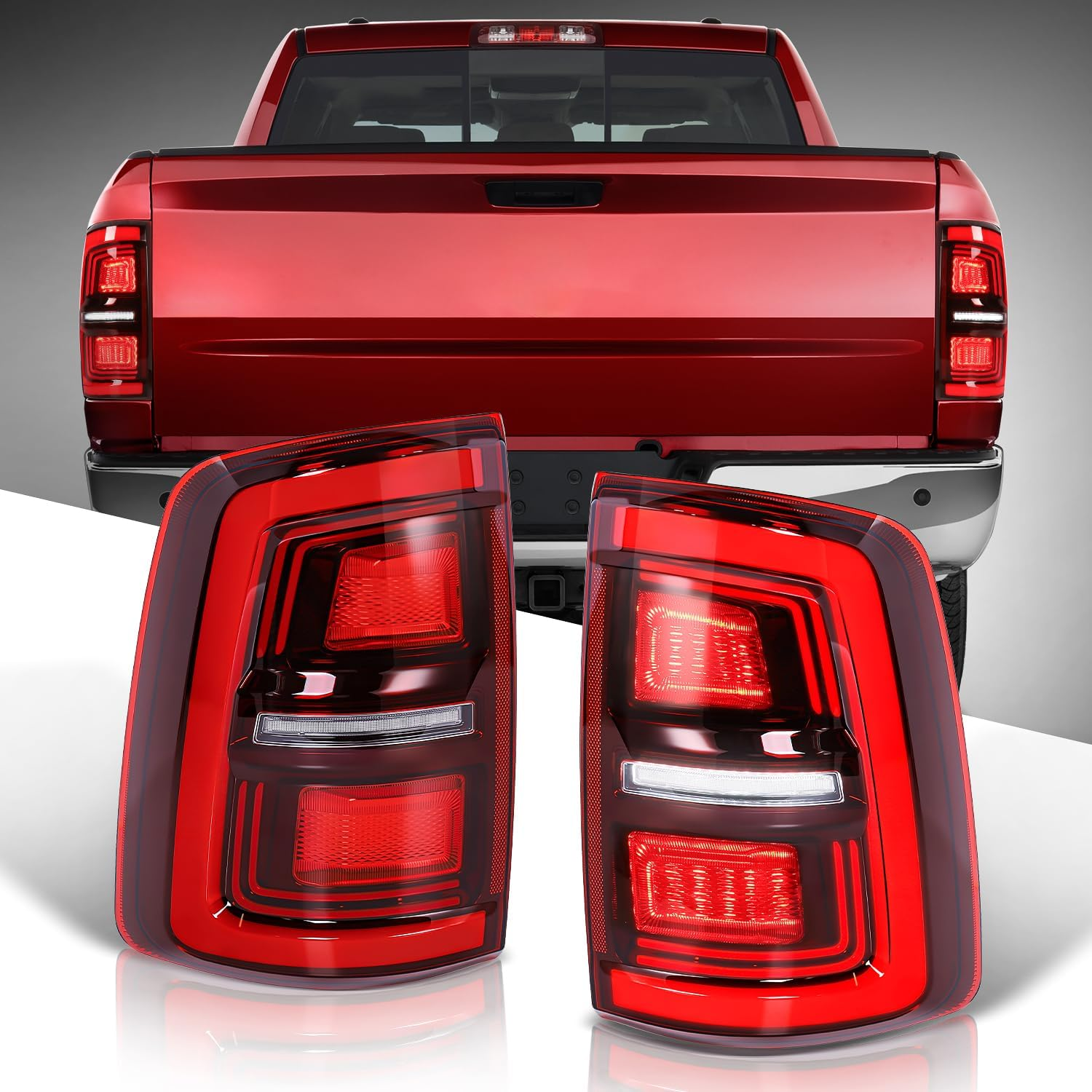 LED Tail Lights Assembly - for Dodge Ram 1500 2500 3500 2009-2018, New Look Ram