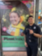 Image 7: The grandson of our elder collaborator delighted in seeing his grandmother on a billboard while making his San Francisco firefighter rounds in the truck! Photo credit: Luis Díaz