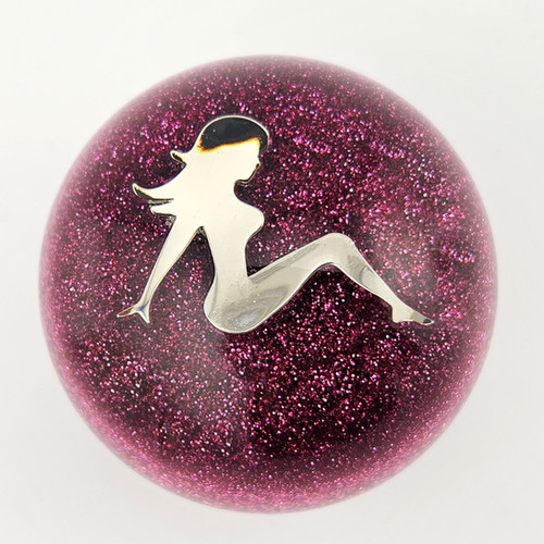 Pink Glitter Mudflap Girl Right Facing Ball Shift Knob Metal Flake City