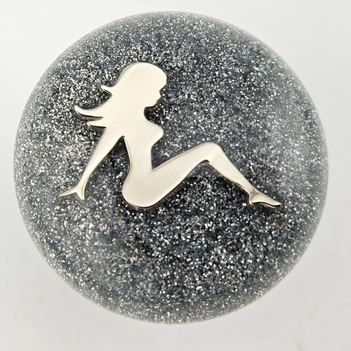 Silver Glitter Mudflap Girl Right Facing Hanco Style Shift Knob Metal
