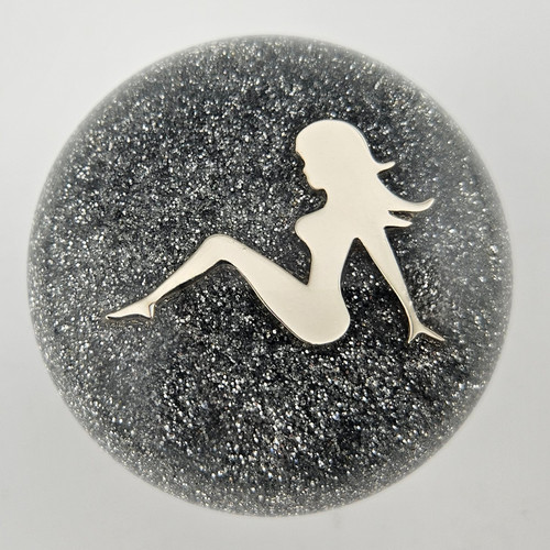 Silver Glitter Mudflap Girl Left Facing Hanco Style Shift Knob Metal