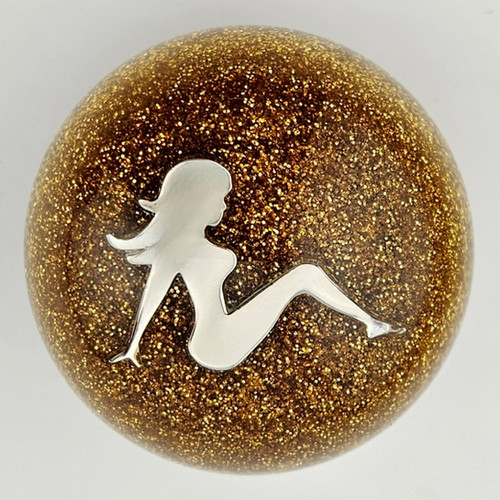 Gold Glitter Mudflap Girl Right Facing Ball Shift Knob Metal Flake City
