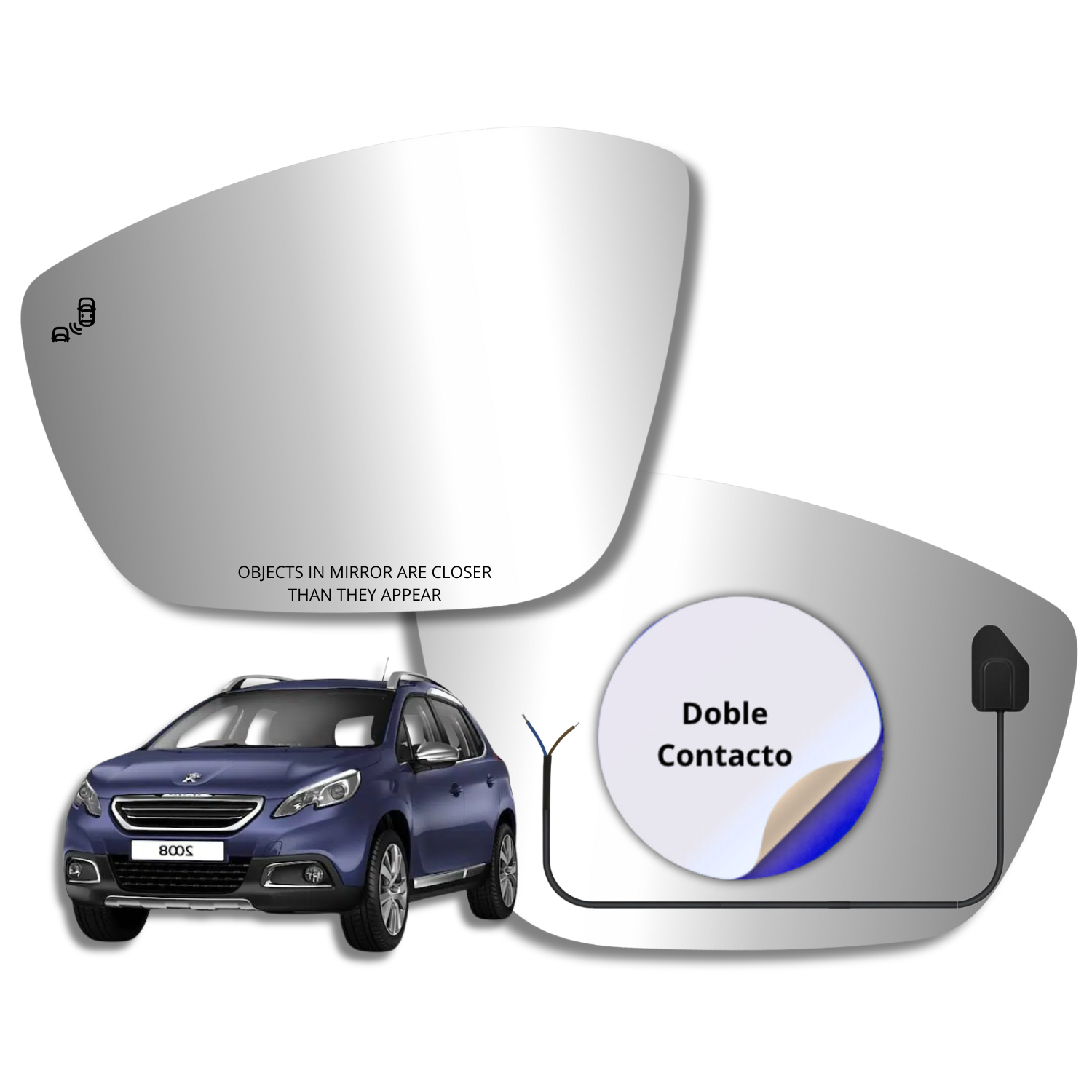 Peugeot 2008 2010-2023  Espejo Retrovisor Alternativo con Sensor de Punto Ciego