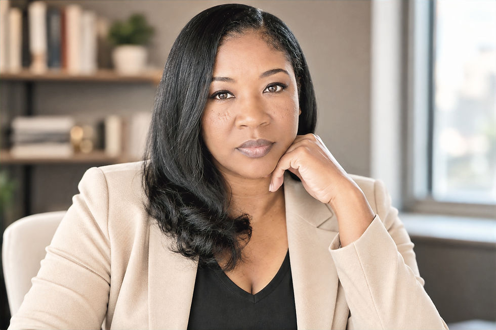 Professional headshot of A. M. Young in a home office