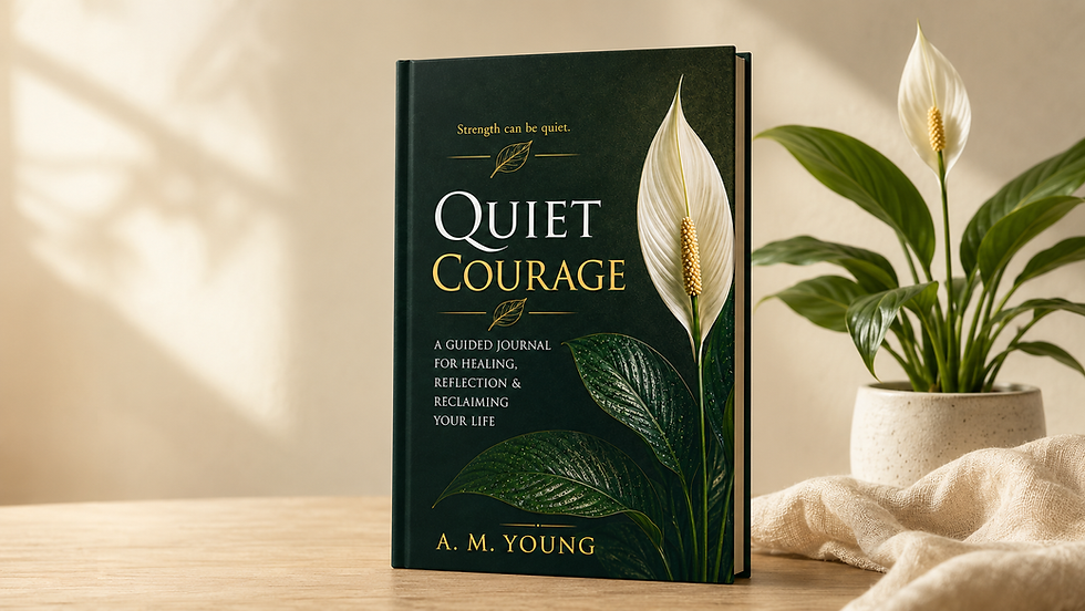 Quiet Courage journal by A. M. Young with a peace lily.