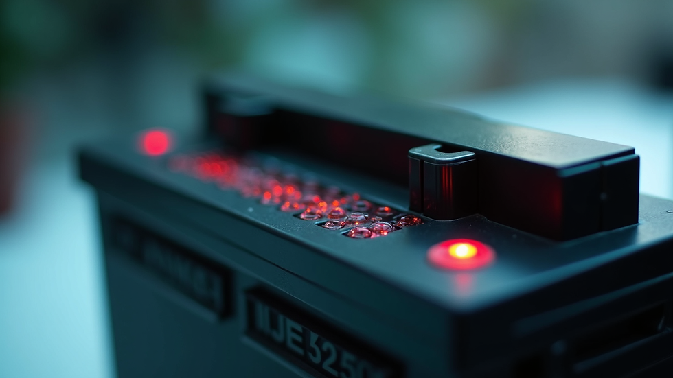 Close-up view of a battery with visible fluid levels inside