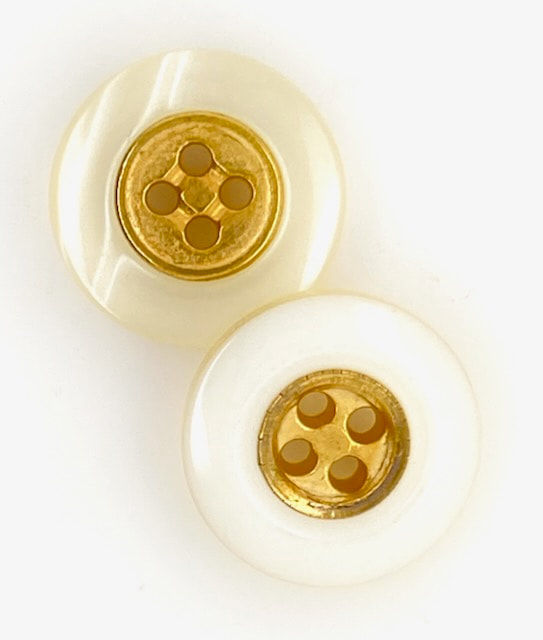 Plastic Button - Mock Mother of Pearl with gold coloured centre (R654)