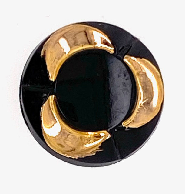 Glass Button - black with gold gilded detail (R693)