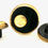 Thumbnail: Glass Button - black with gold gilded detail (R889)