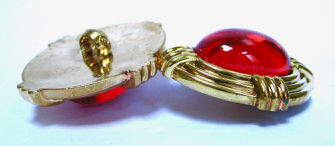 Thumbnail: Plastic Button - metal plated with coloured oval cabochon (R340)