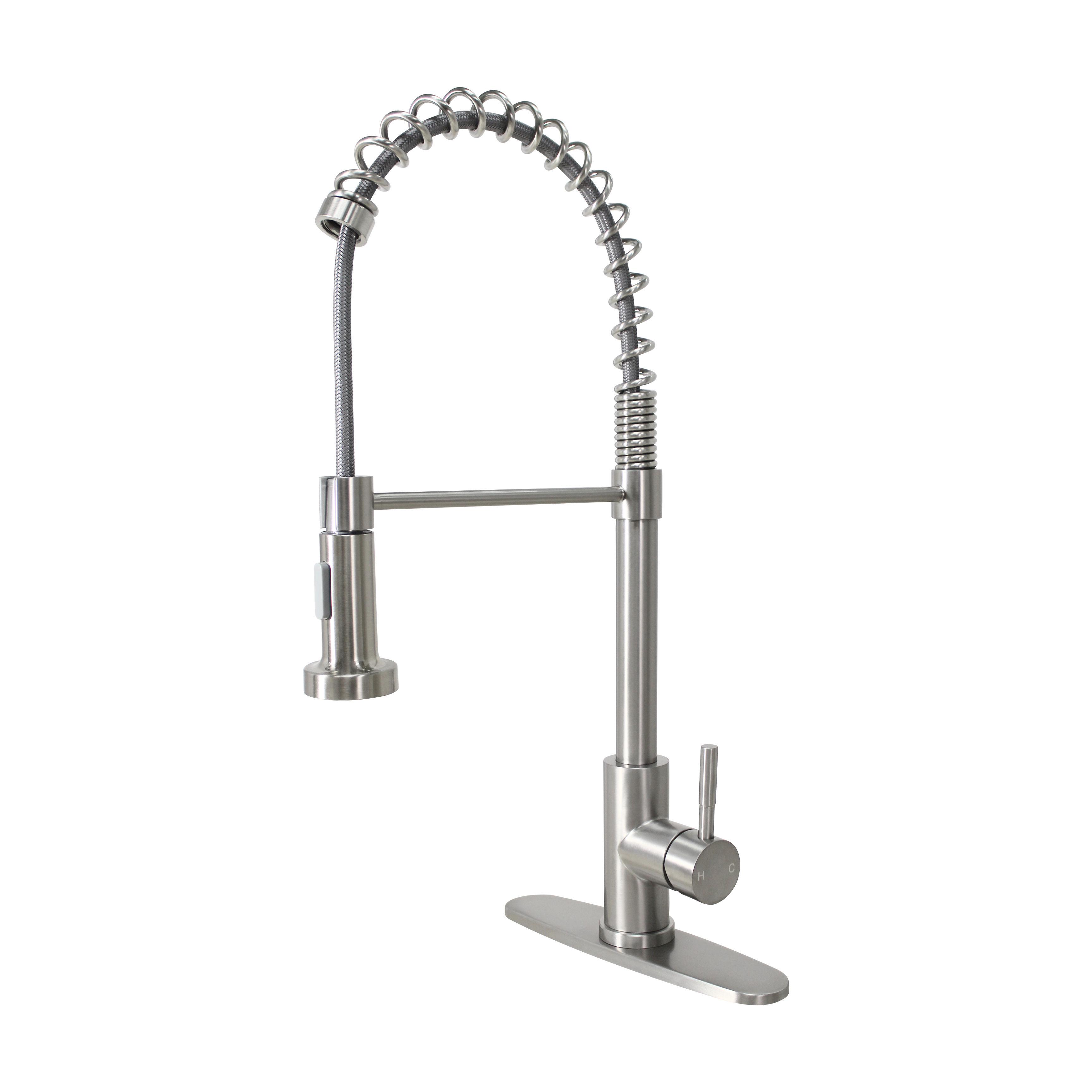 Wasserman S1501123 - SS Spring Kitchen Faucet with Sprayer & Deck Plate