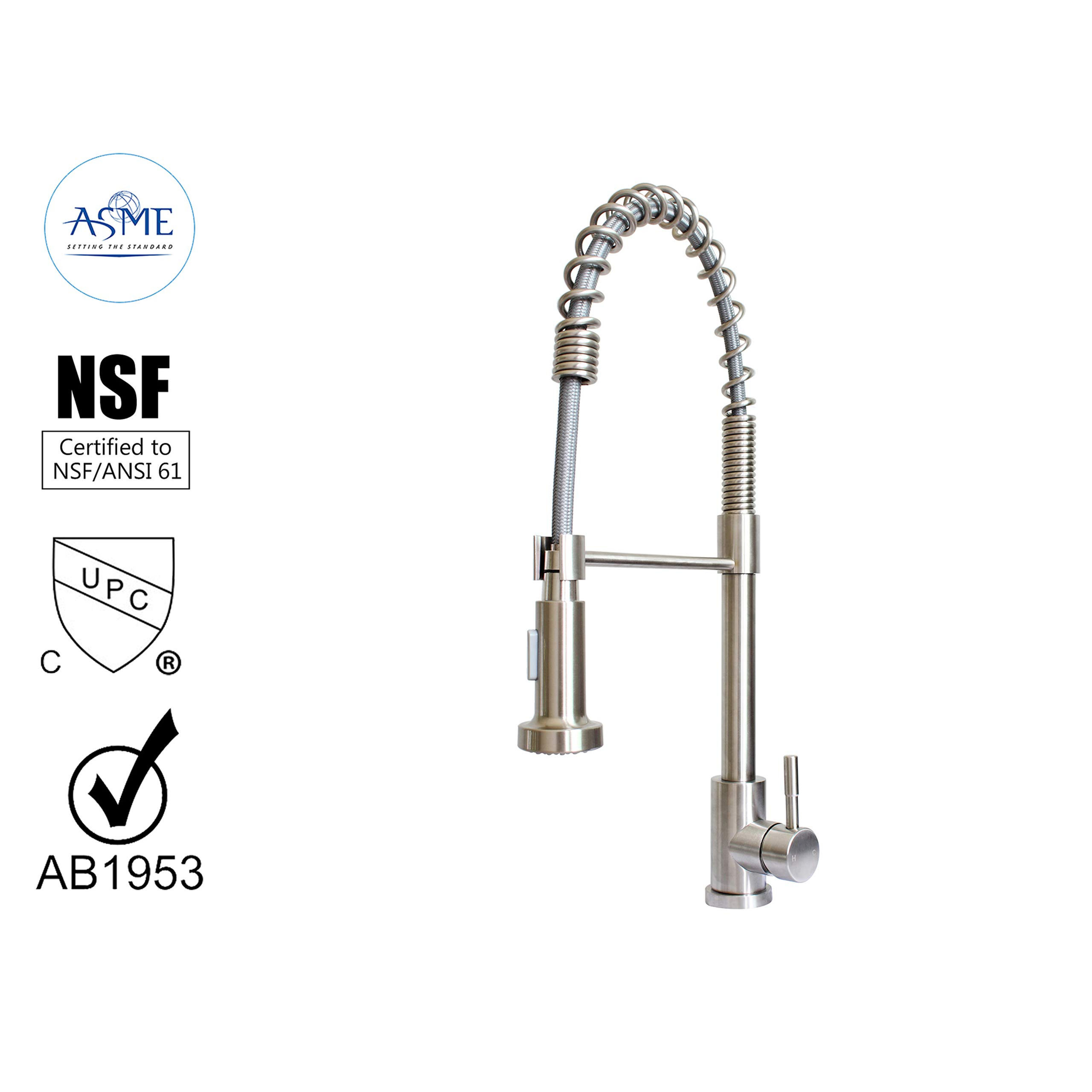 S1500123 - SS Spring Kitchen Faucet with Sprayer & Deck Plate, ceramic cartridge