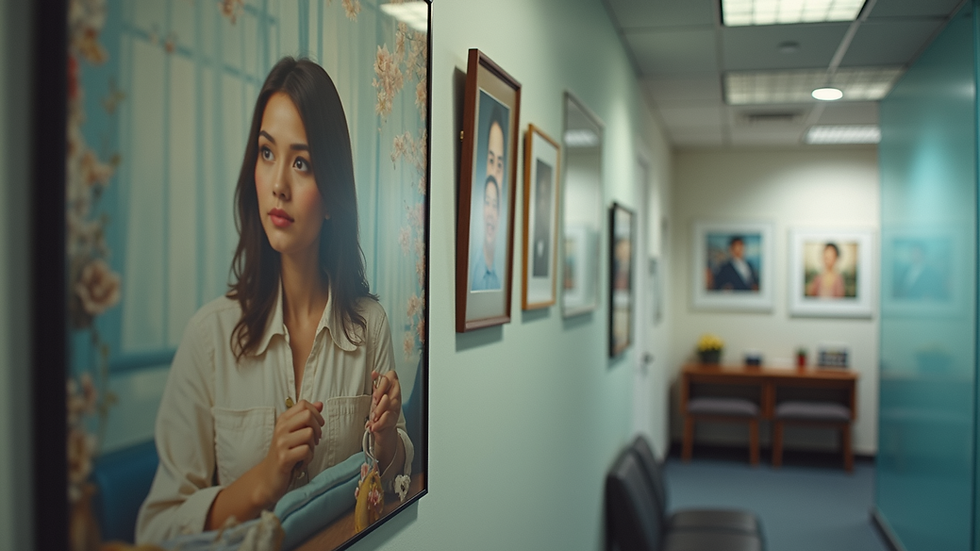 Eye-level view of a Canadian immigration office with family photos on the wall