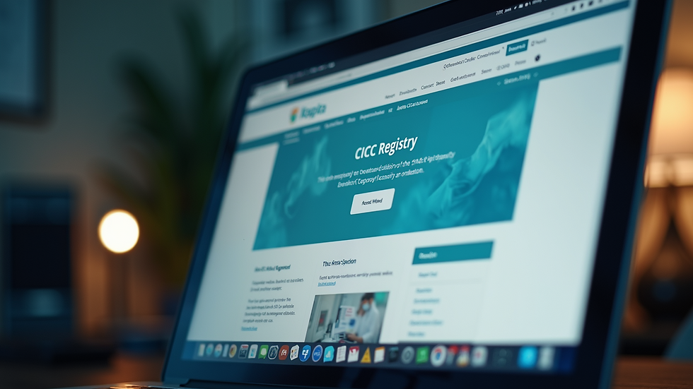 Close-up view of a computer screen showing the CICC registry website
