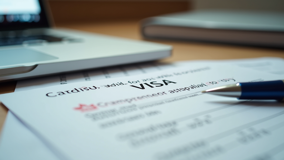Eye-level view of a Canadian visa application form on a desk