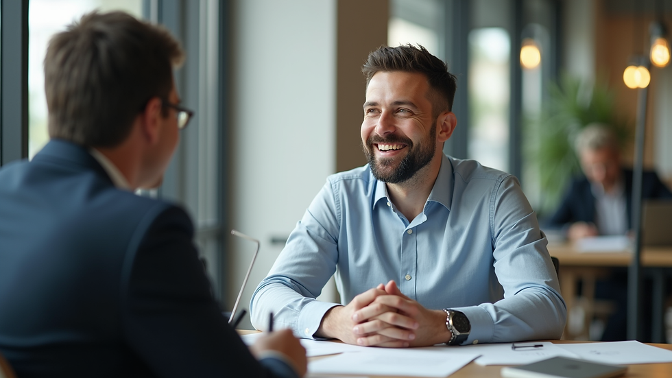 High angle view of a friendly insurance agent discussing policy options with a client