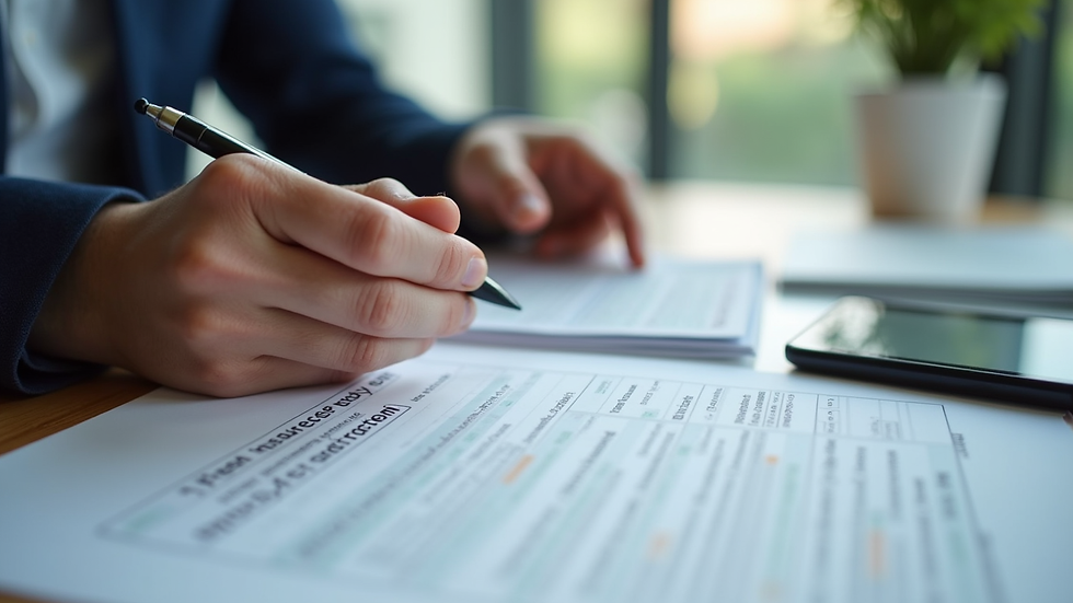 Close-up view of a person reviewing life insurance policy documents
