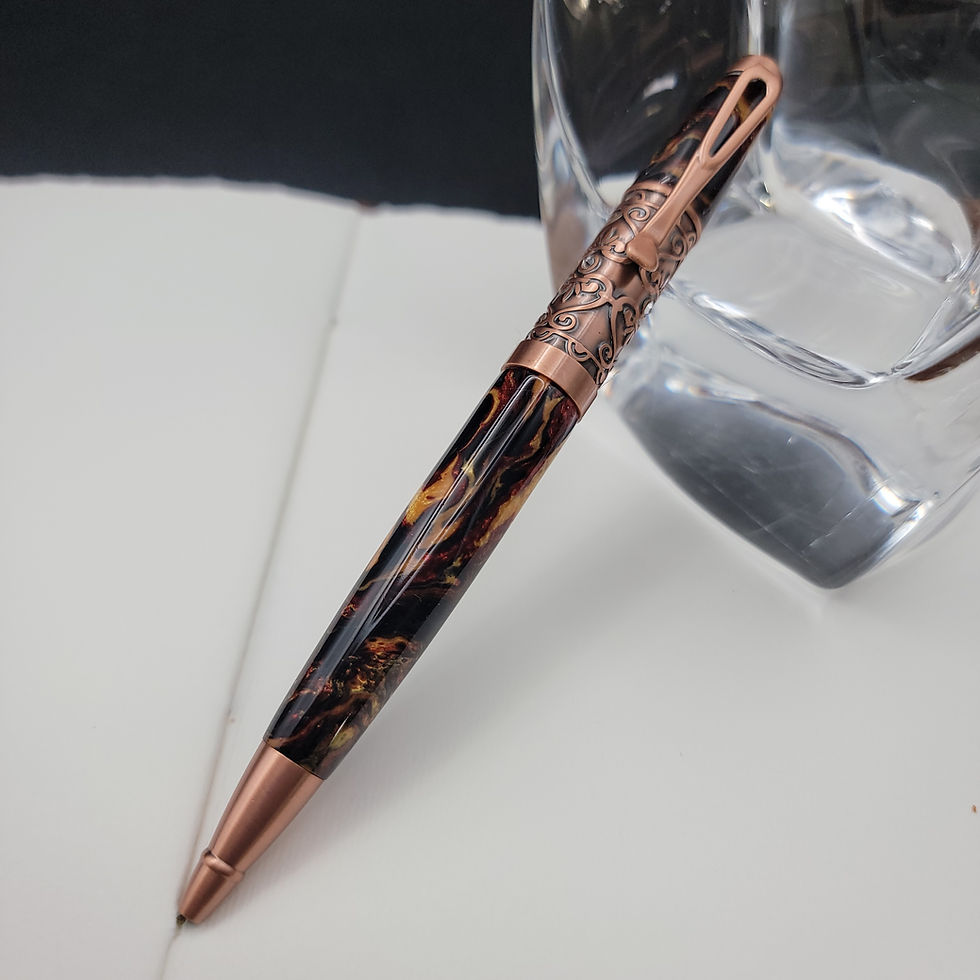 Thumbnail: Black and Gold Filibella Ballpoint Pen with Antique Copper Finish