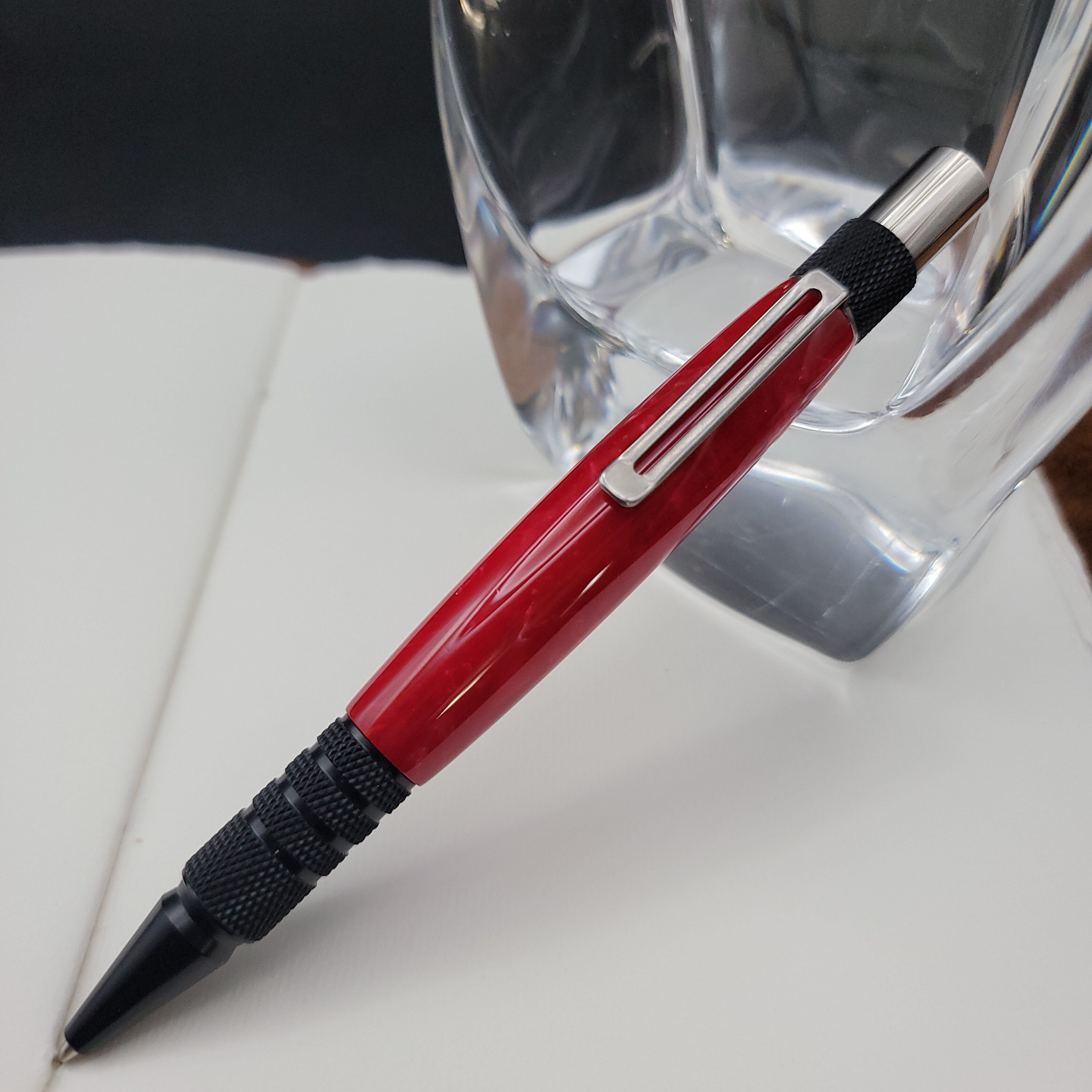 Red Dura Click Ballpoint Pen with Black Anodized Finish