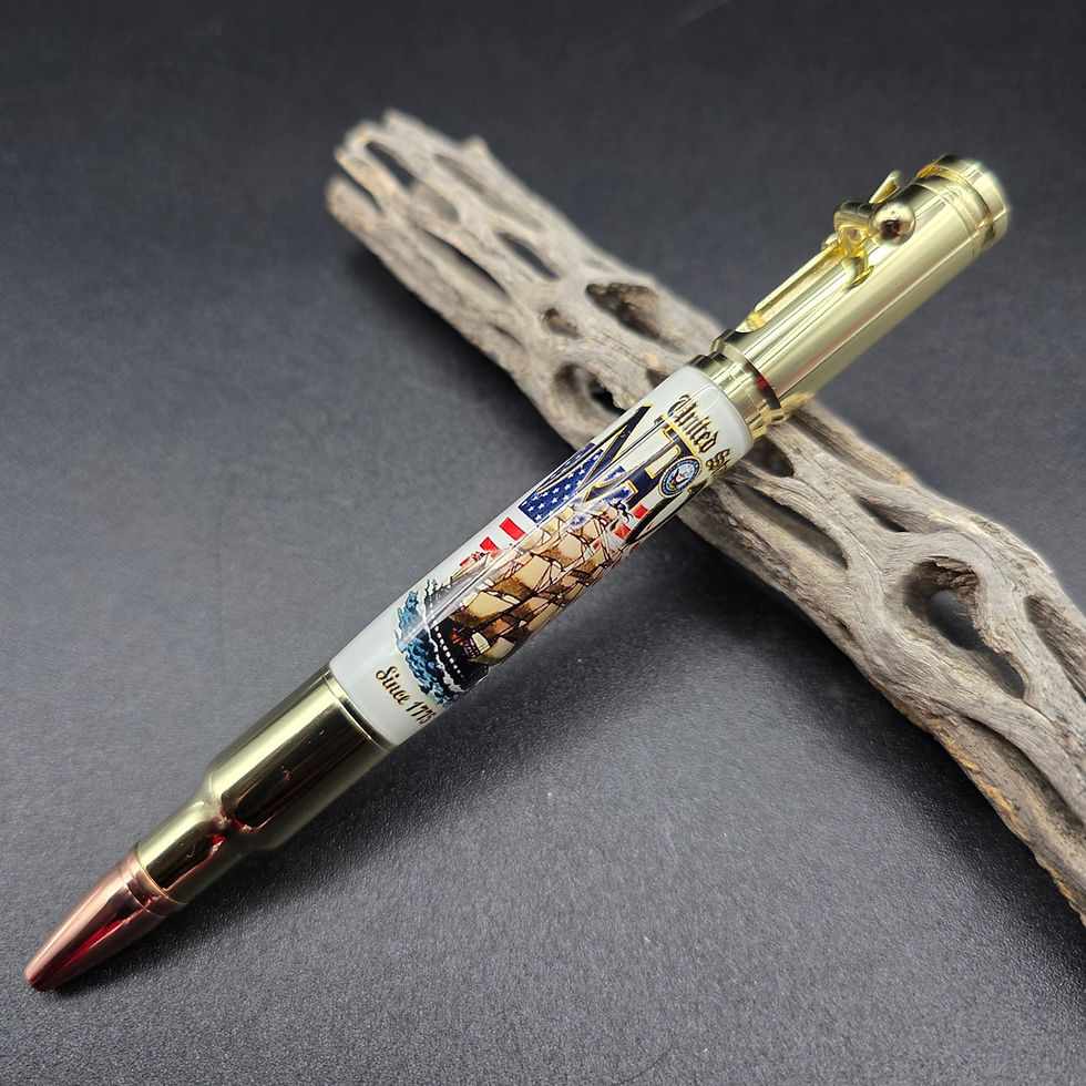 Thumbnail: Navy Bolt Action Ballpoint Pen with Gold Finish 189