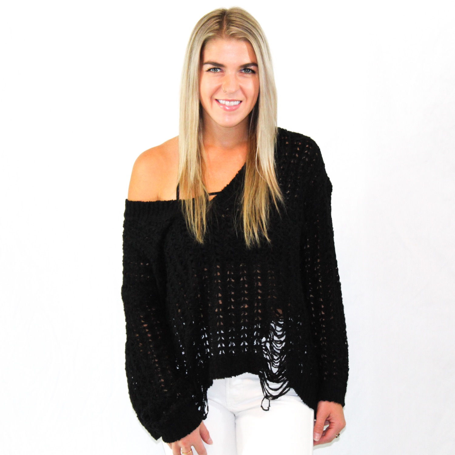 Distressed black sweater 