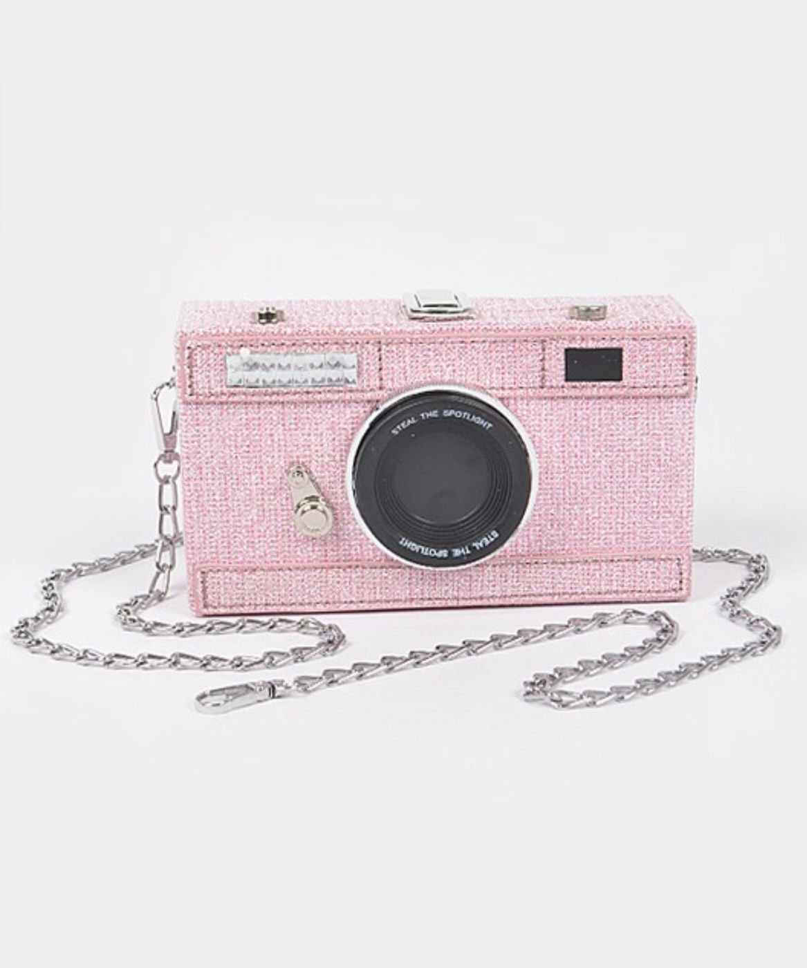 Camera Metallic Pink Crossbody Bag