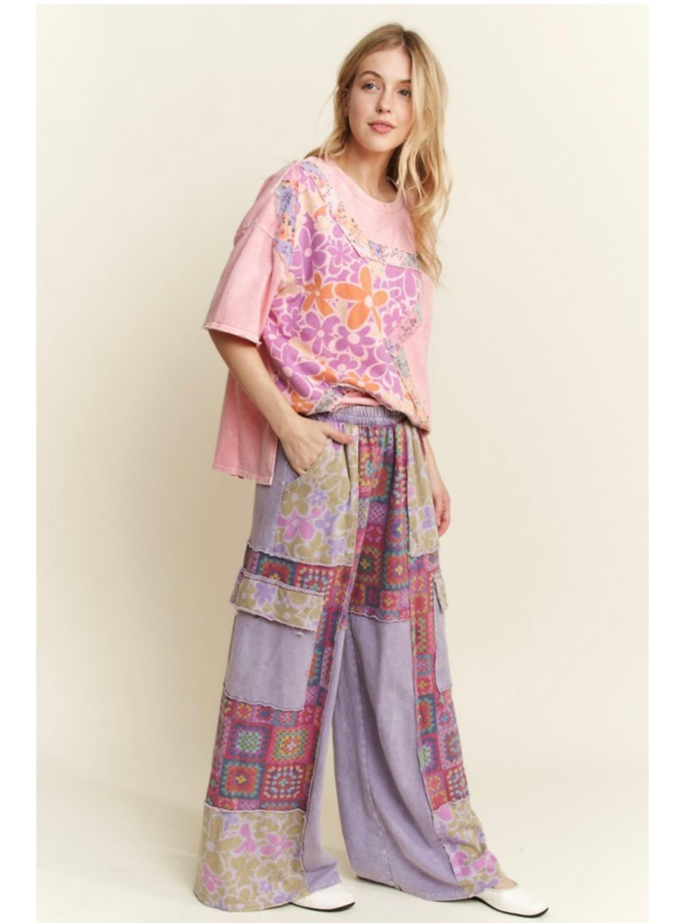 Thumbnail: Lavender Mineral Wash Boho Pants 