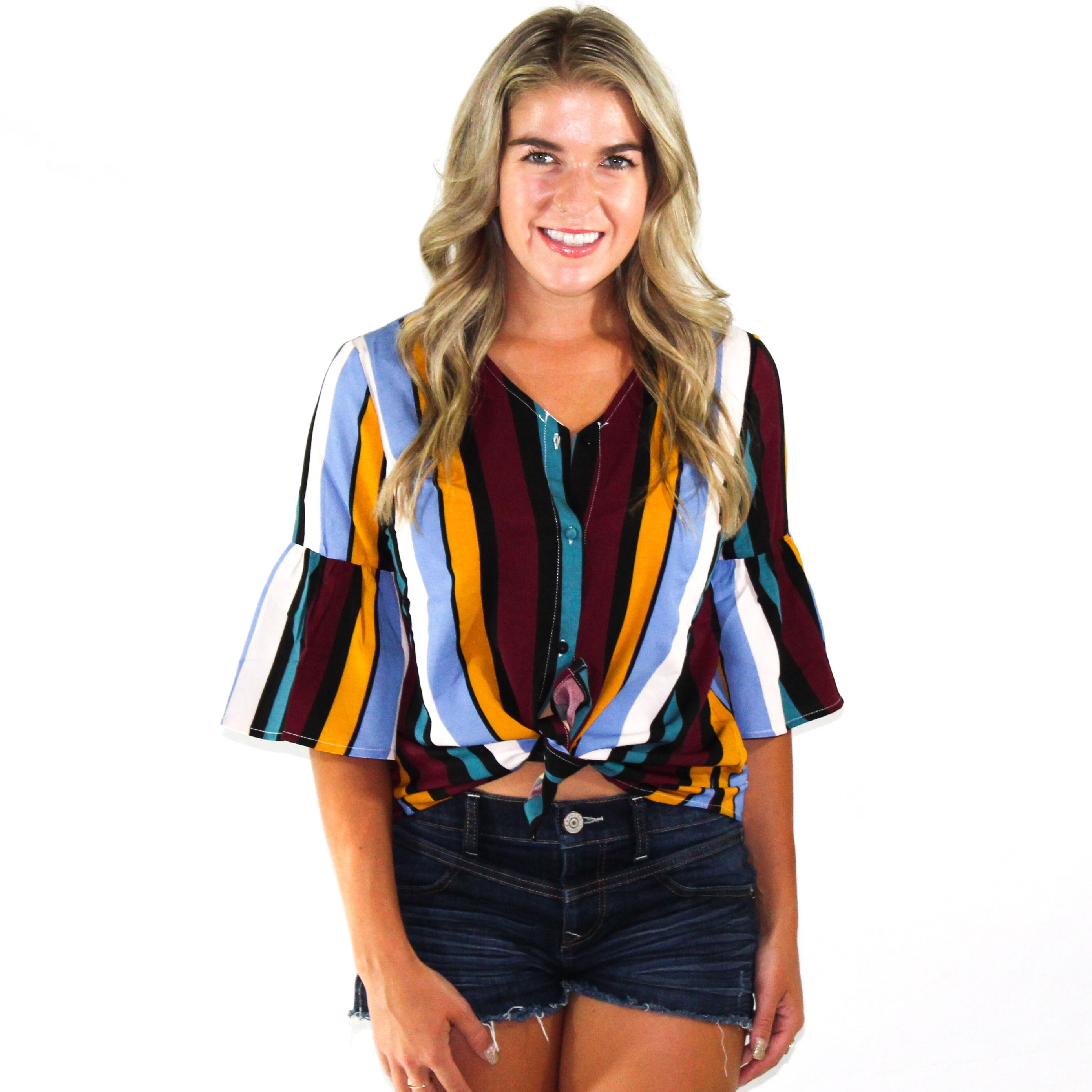 Dark Rainbow Bell Sleeve Top