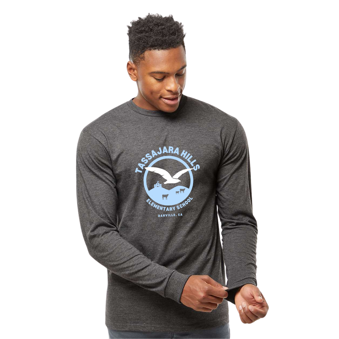 MEN & WOMEN (UNISEX) Heather Charcoal Soaring Hawk Long Sleeve T-Shirt