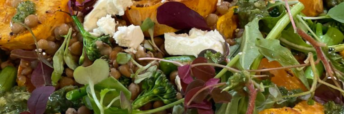 Warm Sweet Potato & Tenderstem Broccolli Salad with Salsa Verde