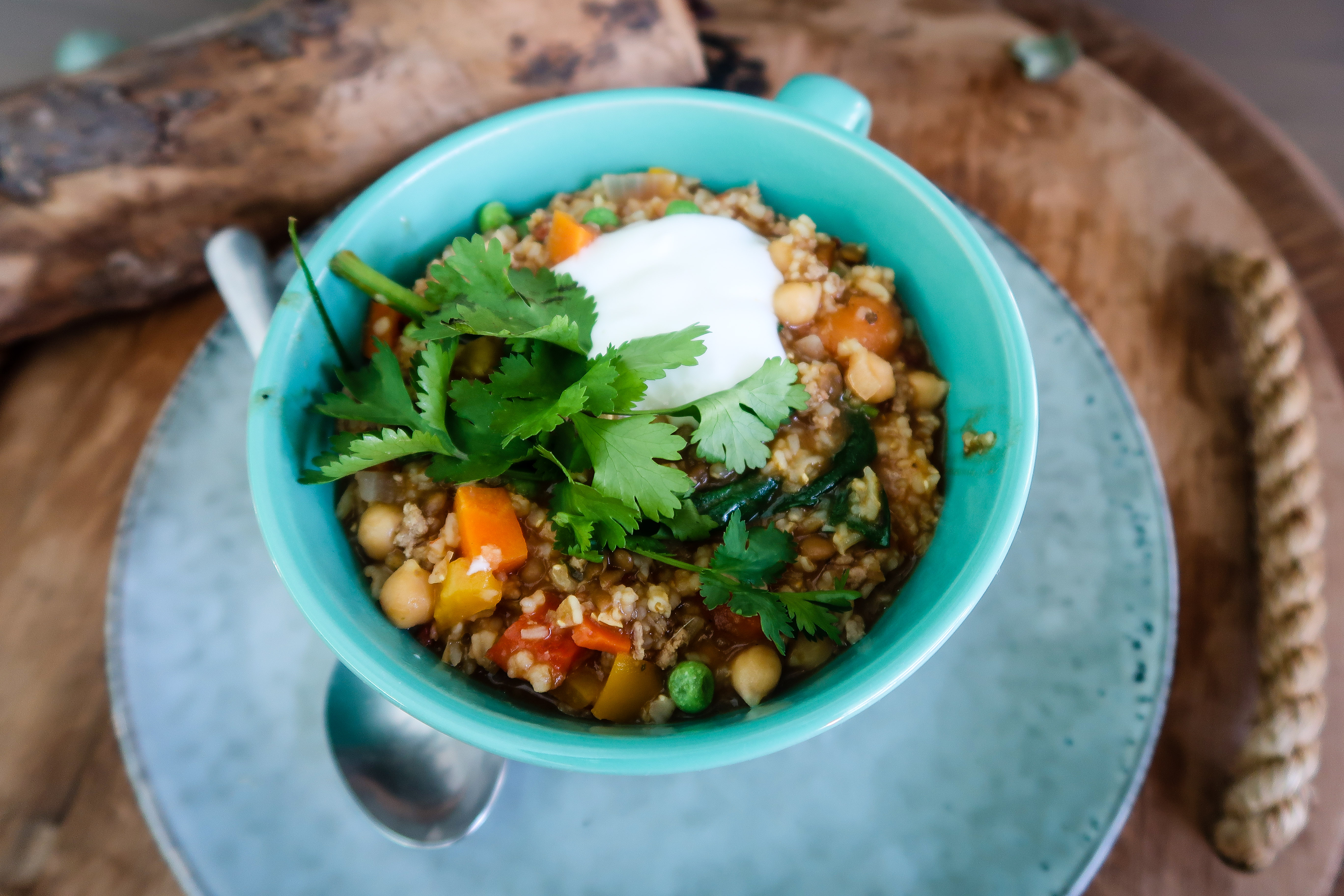 Veggie packed, lamb, rice and lentil Mulligatawny