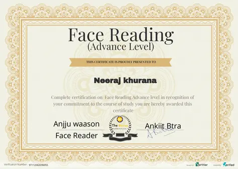 Neeraj Khurana's Face Reading Advance Level certification