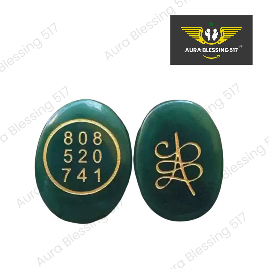 Green coin featuring Zibu symbol and Pyrite crystal to attract financial abundance and growth