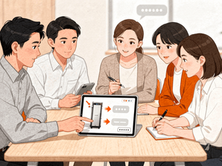 多様な言語を使う外国人社員が写真や図を見ながら業務を学ぶ研修風景