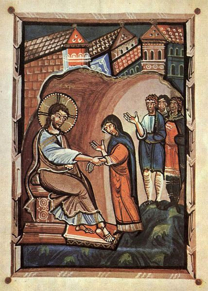 By Meister des Hitda-Evangeliars [Public domain], via Wikimedia Commons Jesus heals Peter’s mother-in-law, illumination on parchment c1020