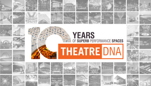 TheatreDNA 10th Anniversary logo on a project photo collage background