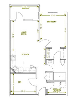D Style Unit – 1 Bedroom + Den 804 sq ft