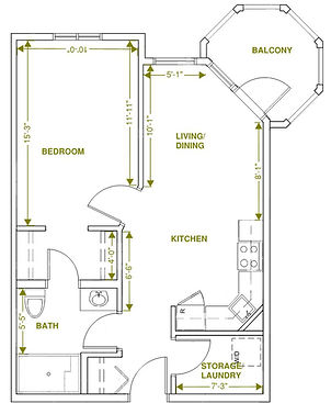 A2 Style Unit – 1 Bedroom 600 sq ft
