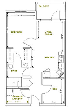 B Style Unit – 1 Bedroom + Den 663 sq ft