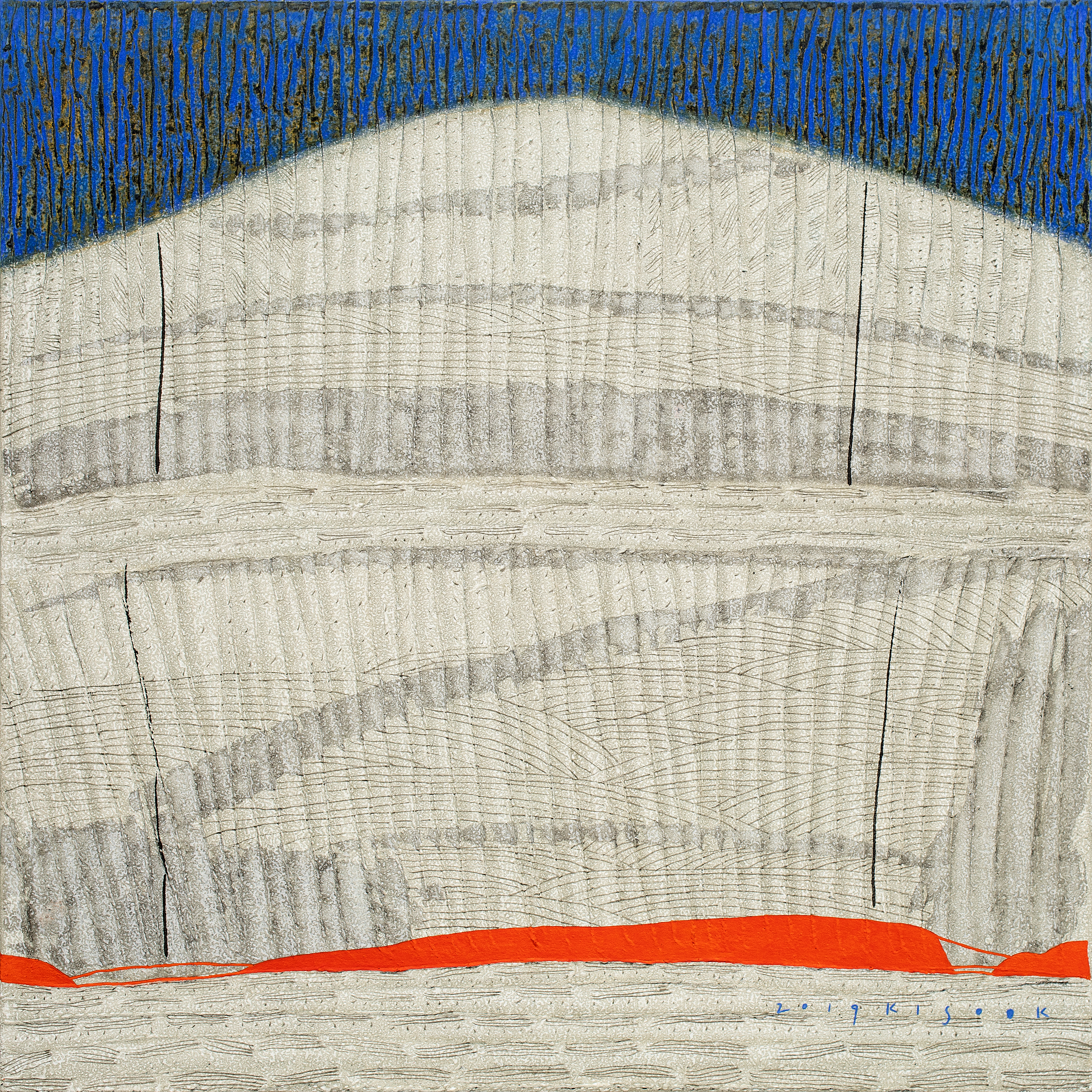 선묘 풍경 A Scenery of Lines 68x68cm 캔버스에 한지