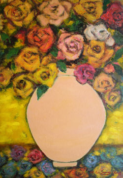 달항아리에 핀  장미