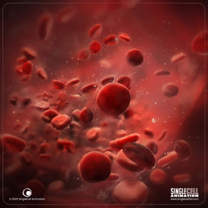 3D render of red blood cells in motion through a blood vessel