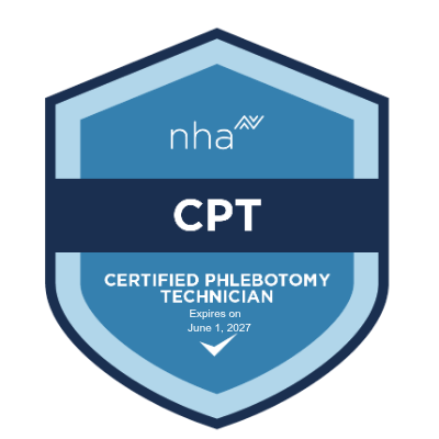 A badge for holding a National Phlebotomy Certification from the NHA
